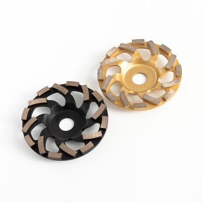 China Straight Soft Edge Professional Floral Diamond Black and Gold Cup Grinding Wheel for Granite Marble Concrete for sale