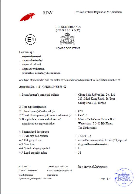 E/e-mark - Cheng Shin Rubber (xiamen) Ind. Ltd.