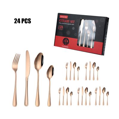 China Viable Luxury Reusable Stainless Steel Cutlery Set Christmas Gift Flatware Knife Fork Spoon Set 24pcs for sale