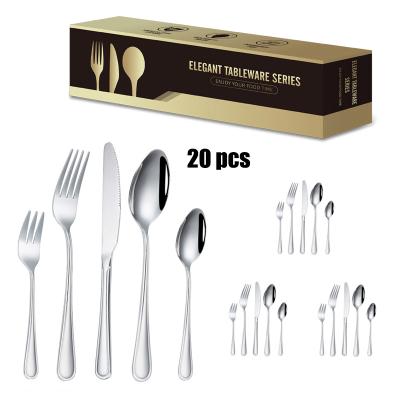 China Sustainable Eco-Friendly Luxury Stainless Steel Cutlery Set Knife Fork Spoon Wholesale Custom Flatware Set 20pcs for sale