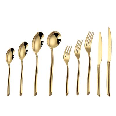 China Portable Sustainable Luxury Gold Cutlery Set Shiny Packaging Recycle Knife Fork Spoon For Wedding for sale