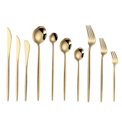 China Luxury Viable Mirror Flatware Set Knife Fork Spoon Stainless Steel Silverware Gold Luxury Cutlery Set For Wedding for sale