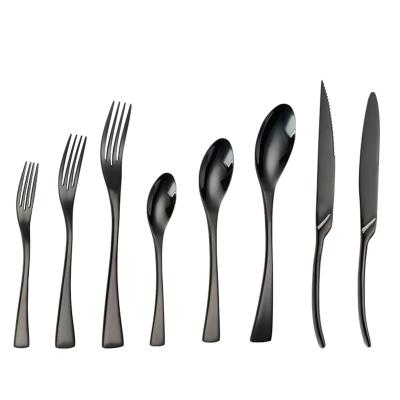 China Sustainable luxury mirror knife fork spoon, kaya black stainless steel cutlery set for restaurant for sale