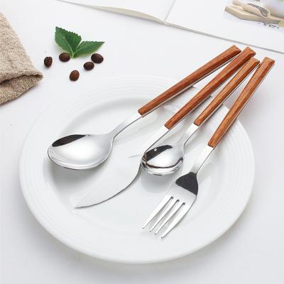 China Viable Korean Style Flatware Knife Fork Spoon Stainless Steel Style Handle Cutlery Set Wood Plastic for sale