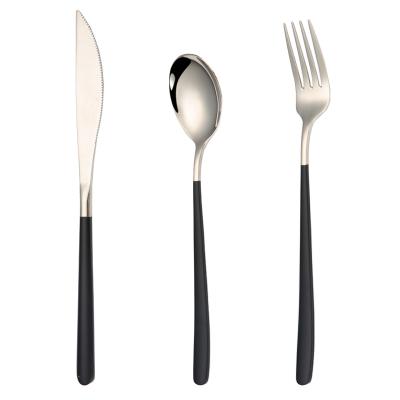 China Sustainable 304 Stainless Steel Korean Flatrware , Silver Black Cutlery Set For Hotel for sale