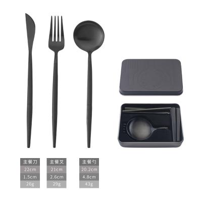 China Viable Korean Portable Spoon Fork Knife Stainless Steel Style Travel Folding Cutlery Set With Case for sale