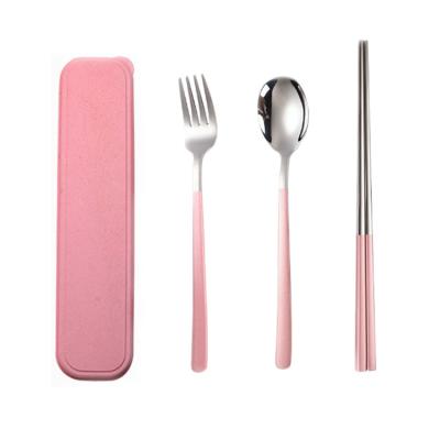 China 304 Stainless Steel Spoons Forks and Korean Knives Sustainable, Silver Pink Cutlery Set with Case for Restaurant Events for sale