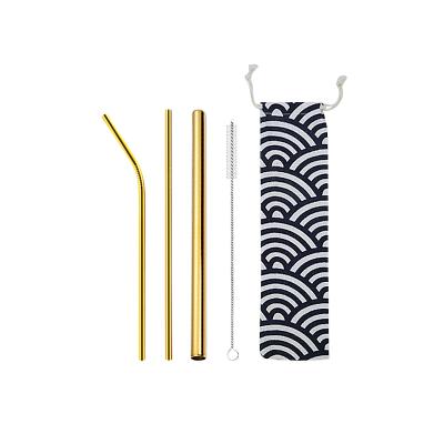 China 2019 Sustainable Best Selling 304 Stainless Steel Gold Straw Set With Cleaning Brush For Coffee for sale