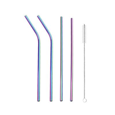 China 2019 Amazon Hot Sale Viable Rainbow Mirror Reusable Custom Logo Straw Set For Juice for sale