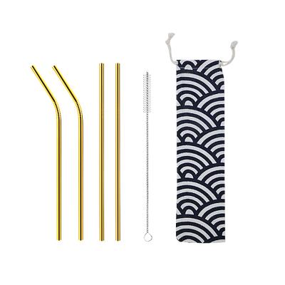 China Viable Wholesale 304 Mirror Metal Gold Custom Drinking Straw Set With Pouch For Outdoor for sale