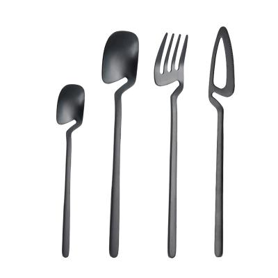 China Sustainable Reusable Stainless Steel Catering Cutlery Set Plated Matte Distinctive Black Knife Fork Spoon Set for sale