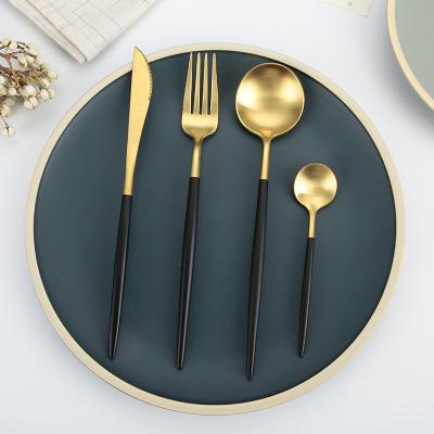 China Optional Sizes Gold Black Airline Stainless Steel Cutlery Customized Design Fancy Knife Fork Spoon for sale