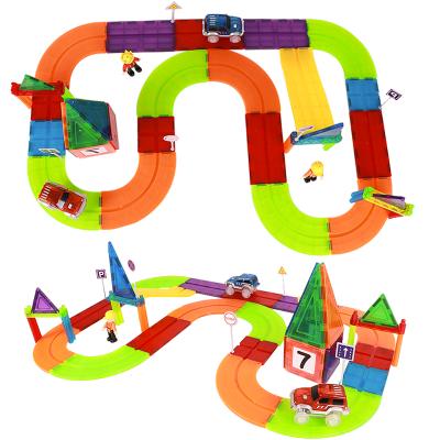 China Educational Magnetic Plastic Building Toy Building Blocks Toy Car Racing Track Sets for sale