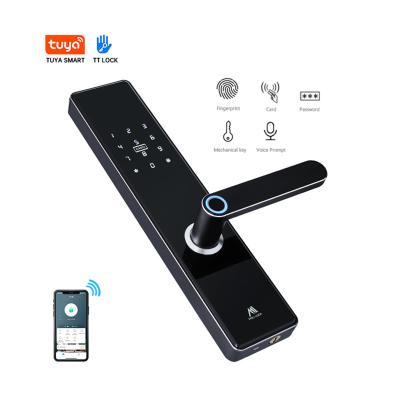 China Aluminum keyless Tuya TTlock APP /Fingerprint/Code/Card(optional) china lock APP/Fingerprint/Code/Card manufacture security aluminum keyless fingerprint open touch screen smart door lock for sale