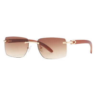 China Fashion sunglasses wholesale custom hot fashionable square rimless wooden sunglasses logo wooden sunglass for sale