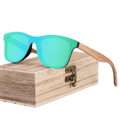 China Fashion Sunglasses Eco Friendly Hot Selling One Piece Mirrored Lens Wooden Temples Sunglasses Polarized Custom Logo 2021 for sale