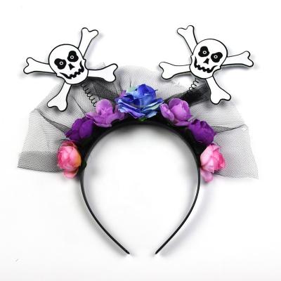 China Newest Design Halloween Cosplay Headband Scary Skull Pirate Headband Cosplay Cloth Headband With Flowers for sale