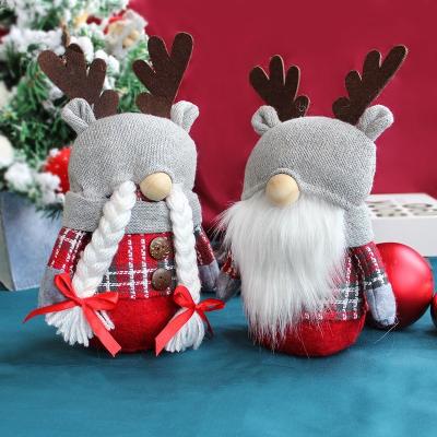 China New Soft Wholesale Christmas Knitted Antlers Shrink Faceless Doll Decoration Desk Props for sale