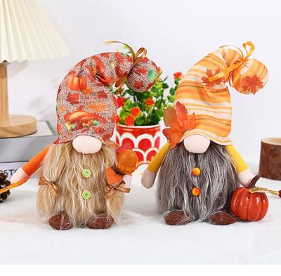 China Soft Wholesale Doll New Gnome Pumpkin Light Maple Leaf Thanksgiving Elf Doll Decoration Faceless Props for sale