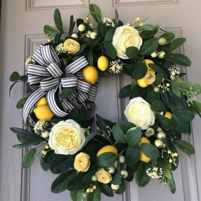 China Wholesale American Pastoral White Flower Lemon Garland Yellow Eucalyptus Leaves Simulation Plant American Pastoral Home Decorations for sale