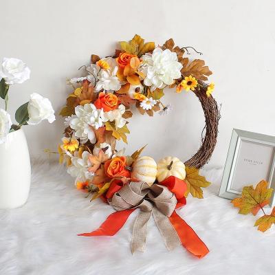 China Autumn Garland Simulate Flower Pumpkin Wreath Family Decoration Amazon Sale Thanksgiving Harvest Door Hanging Decoration for sale