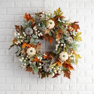 China Direct Sale Thanksgiving Autumn Garland Simulate Maple Leaves Wreath window decoration props from family decoration manufacturer for sale