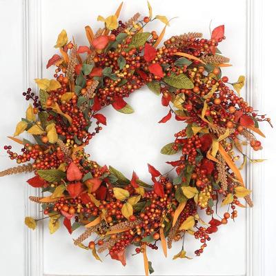 China 2022 Family Decoration New Arrival Thanksgiving Door Decor Harvest Hanging Rattan Wreath For Window Props for sale