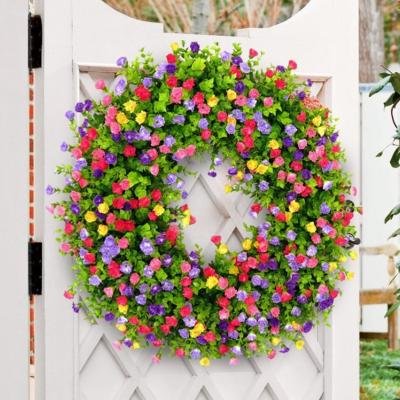 China Family Decoration Border Top Selling Spring Simulate Flower Garland Eucalyptus Wreath Door Hanging Home Decoration for sale