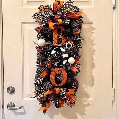 China Wholesale Top Selling Artificial Family Decoration Halloween Home Decor Thriller Pumpkin Wreath With Number For Front Door for sale