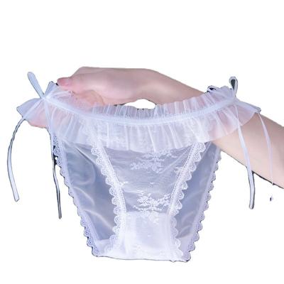 China Antibacterial lase women plus size mid waist sexy lace underwear mesh first briefs panties for ladies for sale