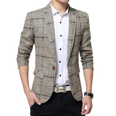 China Korean style plaid men blazer jacket single breasted canvas man QUICK DRY for sale