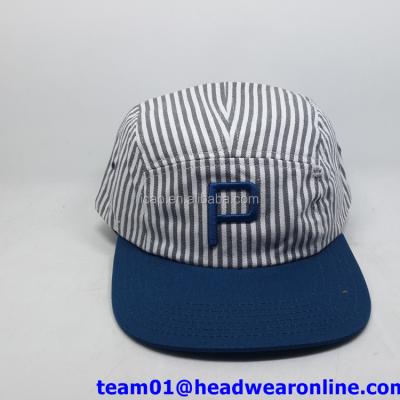 China JOINT Cool Flat Edge Stripe Cotton Leather Strap Custom Leather Strap 5 Panel Hat for sale