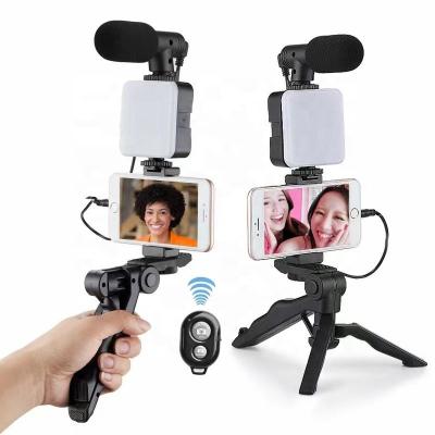 China Fold Wireless Remote Microphone Live Stream Equipment Phone Portable Stand Selfie Light Phone Tripod Holder for sale