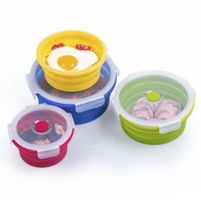 China Silicone Collapsible Collapsible Toilet Bowl Travel Food Grade Collapsible Bowl with Expandable Lid Food Storage Container for Kids Baby Feeding for sale