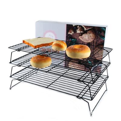 China Durable Three-Layer Color Stand Cake Stand Baking Tools Non-Stick Black Non-Stick Cooling Rack for sale