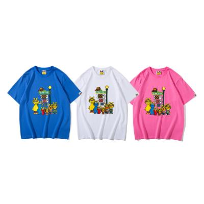 China Anti-Wrinkle Bape Sesame Street Carp Flag Printed Couples Tee Shirt High Quality 100% Cotton Hip Hop Loose T-shirt for sale