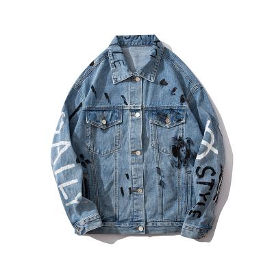 China QUICK DRY European American fashion high street hop oversized jacket men's hip denim graffiti jacket for sale