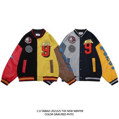 China QUICK DRY Fashion Embroidery Loose Quilting Mens Baseball Varsity Jacket With Leather Sleeves for sale