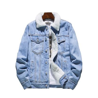 China New winter QUICK DRY men plus size velvet lambswool denim men thick lattice jacket with fur inside for sale