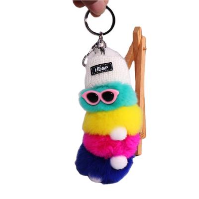 China Lanyard Lanyard Plush Bag Pendant Main Chain Lanyard Plush Bag Pendant Cartoon Cute Modern Cute Rabbit Fur Grass Ball Furry Cartoon Plush Chenille for sale