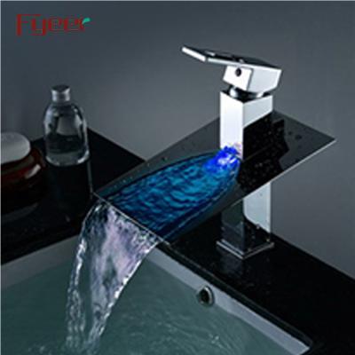 China Bathroom Single Led Brass Power Self Metered Fyeer 3 Color Waterfall Basin Faucet Handle Faucet Faucets for sale