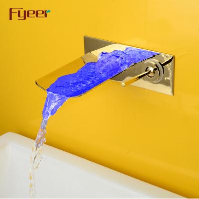 China Wall Mounted Metered Faucets Fyeer 2019 New Gold Plated Waterfall LED Basin Faucet for sale