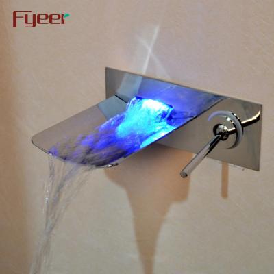 China Fyeer High Quality Metered Faucets Stainless Steel Spout Bathroom Waterfall Basin Faucet With Led Light for sale