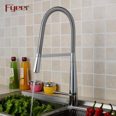 China Fyeer Contemporary Pull Down Spray Kitchen Spring Faucet Single Handle Brass Kitchen Sink Water Mixer Tap for sale