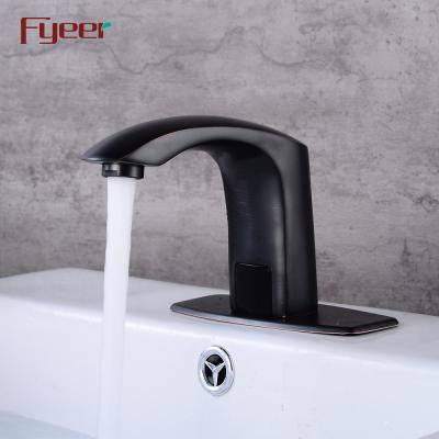 China Fyeer Faucets Electric Automatic Bathroom Sanitary Ware Spout Black Sensor Horizontal Water Faucet With Water Mixing Valve for sale