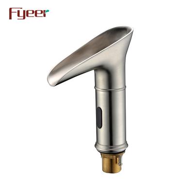 China Electric Faucets New Fyeer Nickel Brushed Power Hydraulic Waterfall Led Sensor Basin Faucet for sale