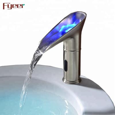 China Faucets Electric Waterfall Automatic Sensor Faucet Infrared Water Faucet With Led Light for sale