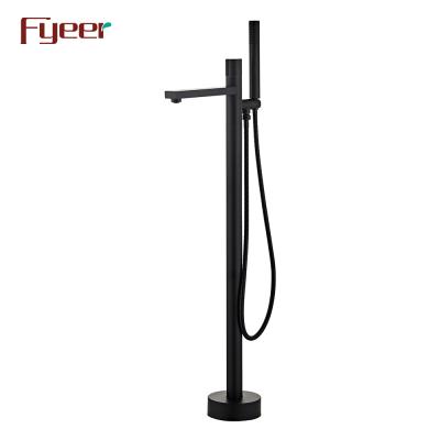 China Fyeer Free Standing Matt Black Bathtub Faucet New With Hand Shower for sale