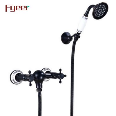 China Handleless Matte Black Sliding Bar Fyeer Double Shower Faucet With Ceramic Base for sale