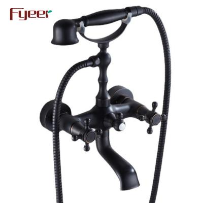 China Without Slide Bar Fyeer Betrayal Handle Wall Mounted Black Tub Faucet for sale